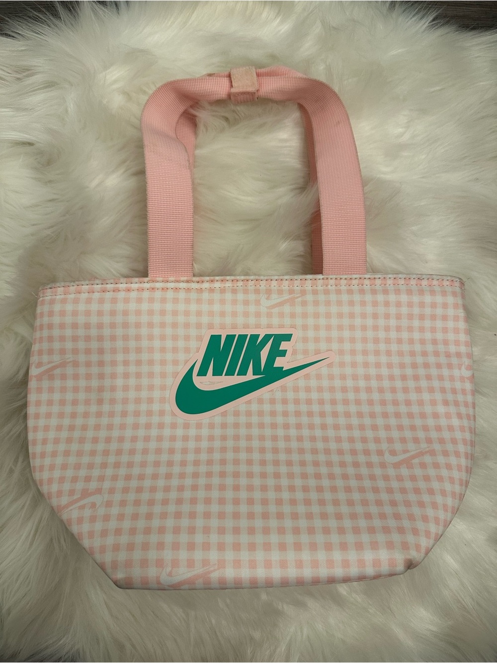 Nike Pink Gingham Tote with Teal Logo
